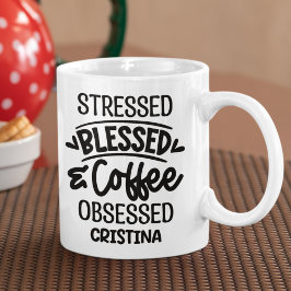 Caneca De Café Stressed, Blessed, Coffee Obsessed Sarcastic Gift