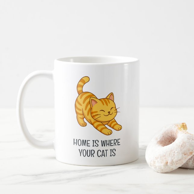 Caneca De Café Stretching Orange Tabby Cat Custom Text (Com Donut)