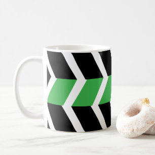 Caneca De Café Stripe de Chevron Verde Preto