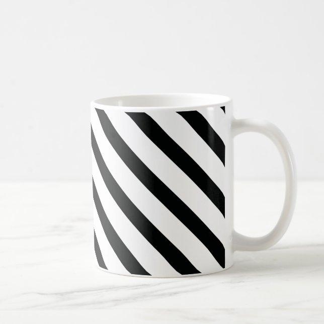 Caneca De Café Striped (Preto e Branco) | Diagonal) Qualquer Tama (Direita)
