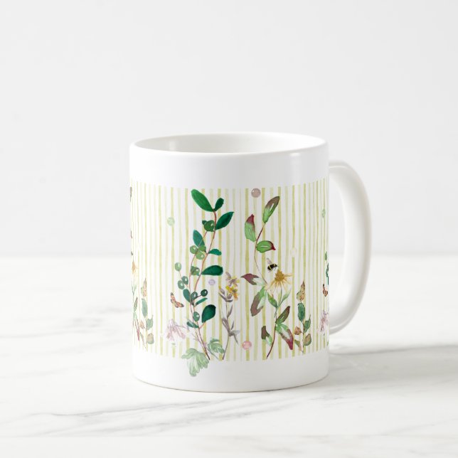 Caneca De Café Striped Watercolor Floral (Frente Esquerda)