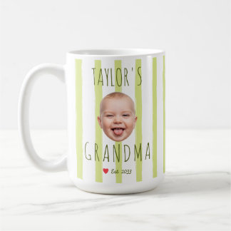 Caneca De Café Stripes Custom Photo & Name Baby Face Grandma