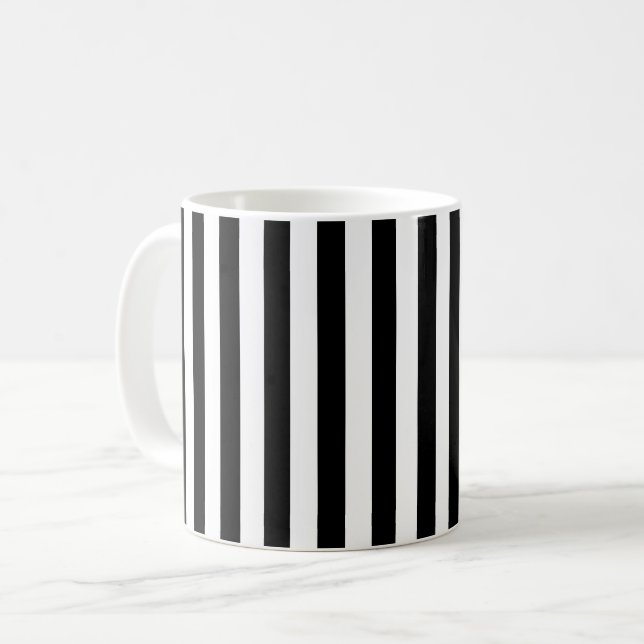 Caneca De Café Stripes Negras e Brancas, Padrões Strike, Linhas (Frente Esquerda)