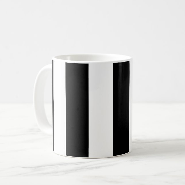 Caneca De Café Stripes Negras e Brancas, Padrões Strike, Linhas (Frente Esquerda)