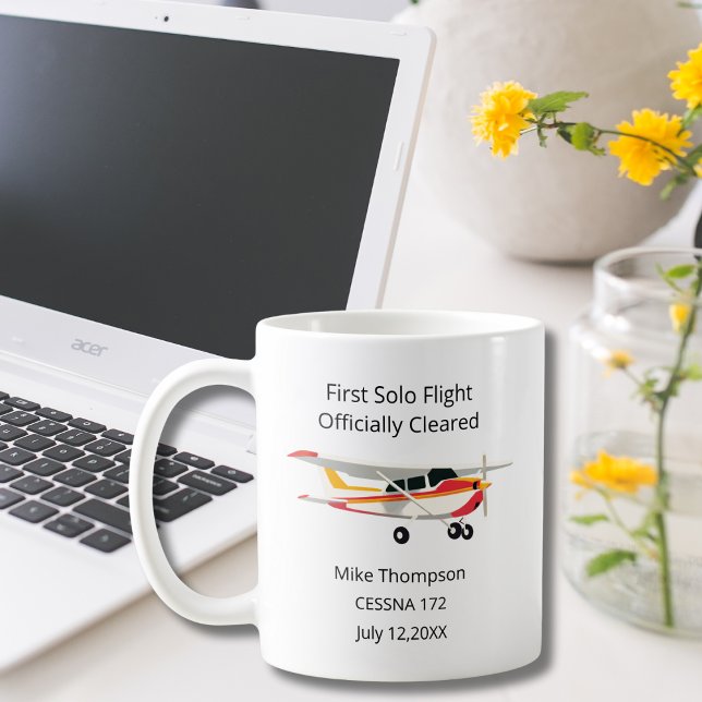 Caneca De Café Student Pilot First Solo Cessna Photo Personalized (Criador carregado)
