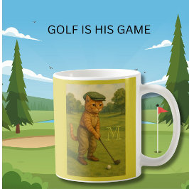 Caneca De Café Stylish Retro Cat Playing Golf Custom Monogram 