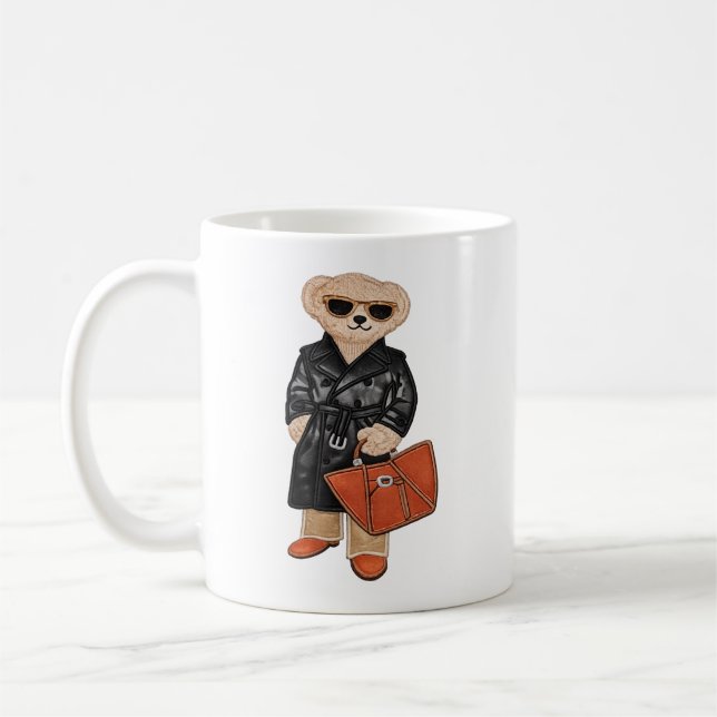 Caneca De Café Stylish Teddy Bear Chic Trench Coat Bear Mug (Esquerda)