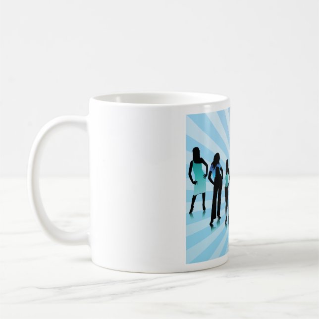 Caneca De Café Stylish Women Silhouettes Teal Blue Fashion (Esquerda)