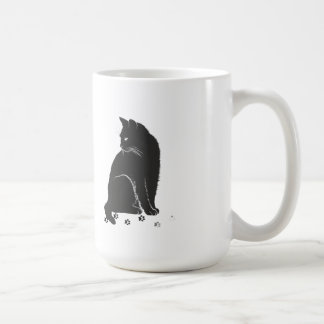 Caneca De Café Stylized Grey Cat and Paw Prints Long-Sleeve Shirt