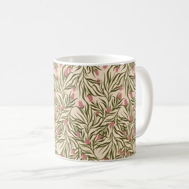 Caneca De Café Stylized pink bell-shaped floral pattern (Frente Esquerda)
