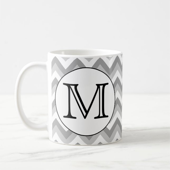 Caneca De Café Sua Carta. Cinza Zigzag Pattern Monograma. (Esquerda)