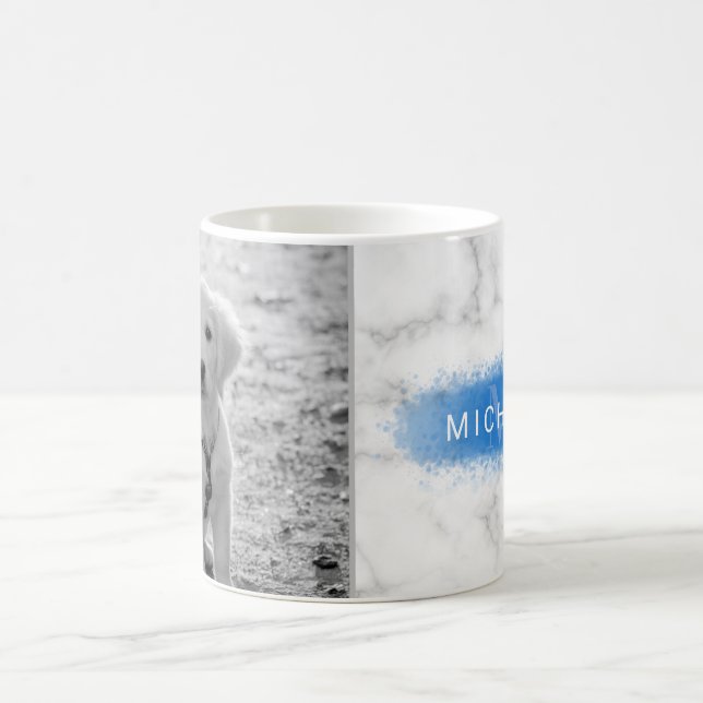 Caneca De Café Sua Foto Personalizada & Textura de Mármore Falso  (Centro)