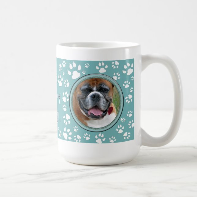 Caneca De Café Sua Foto Pet Memorial Teal Dog Impressão (Direita)