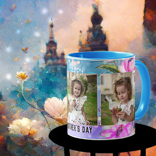Caneca De Café Suas Fotografias Dia de as mães Floral Colorida Mu