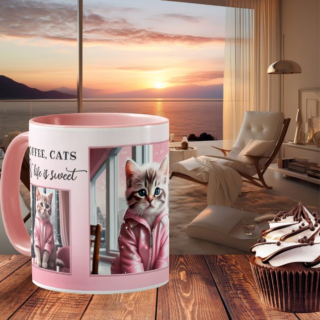 Caneca De Café Suas Fotos Engraçadas Gato Rosa (Mug featuring your photos framed by a simple design in sweet pink colors - nice for Valentine's Day)