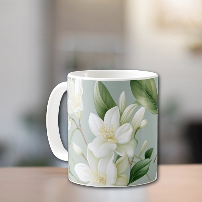 Caneca De Café Suave Elegância Floral de Jasmim (Criador carregado)