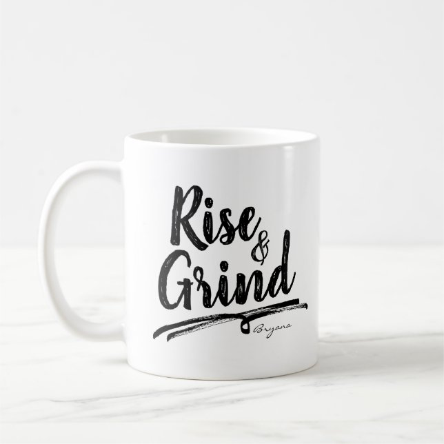 Caneca De Café SUBIR & MOER Nome Personalizado Customizado (Esquerda)