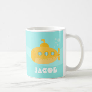 Caneca De Café Submarino Amarelo Fofo, Subaquático, Para Crianças