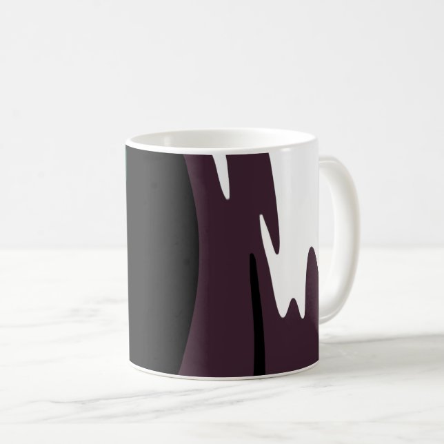 Caneca De Café Submersão: Abstrato preto, branco, roxo e verde (Frente Esquerda)