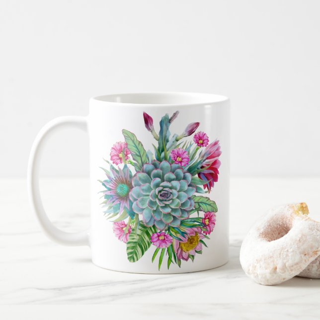 Caneca De Café Succulents Echeveria Cactus Flowers (Com Donut)