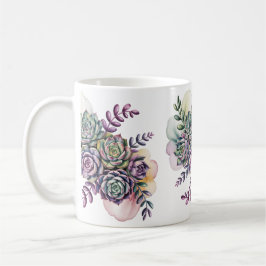 Caneca De Café Suculentas azul pastel e rosa