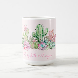 Caneca De Café Suculentas Chic em Aquarela