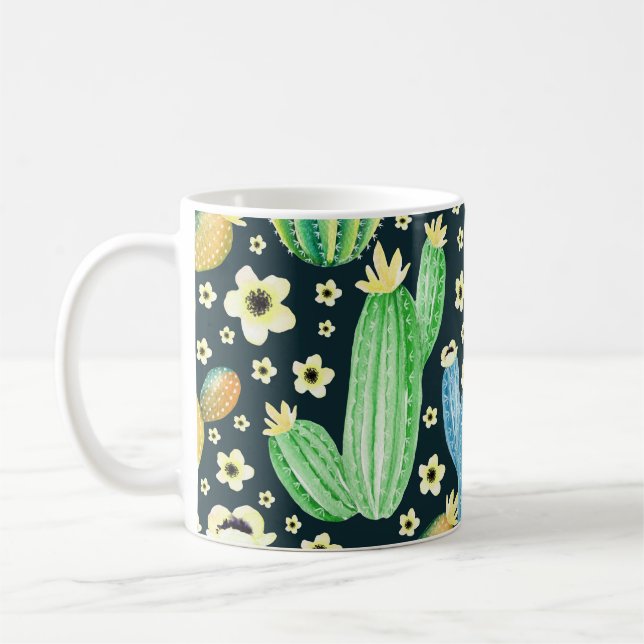 Caneca De Café Suculente Watercolor Cactus Padrão Floral (Esquerda)