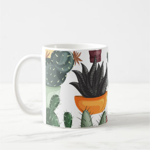 Caneca De Café Suculentes, cactos: padrão floral fofo.