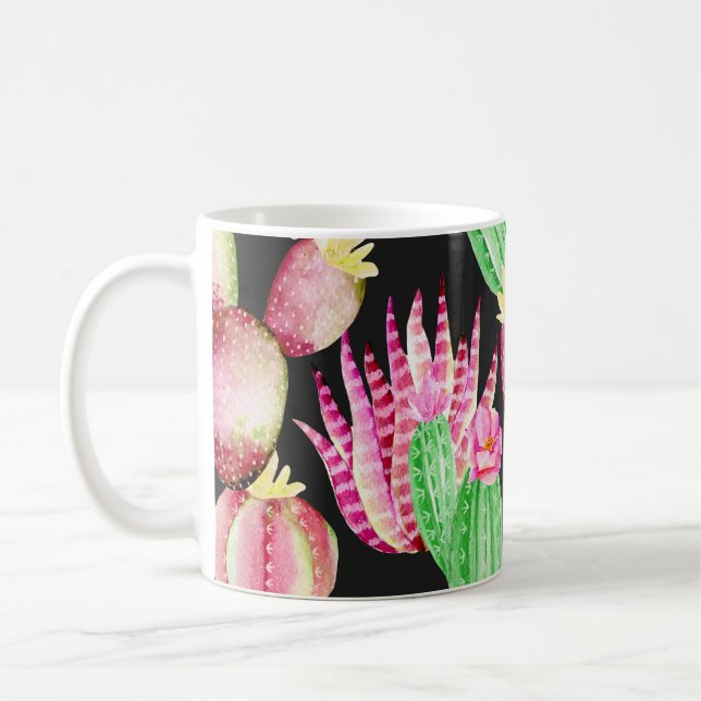 Caneca De Café Suculentes de aquarelas: padrão floral de cacto. (Esquerda)