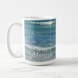 Caneca De Café Sudsy Blue Atlantic Sea Shore Nome Personalizado