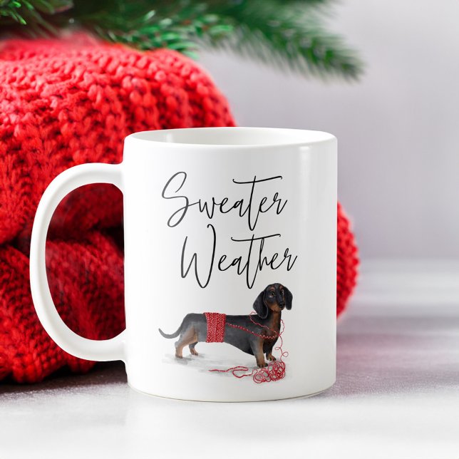 Caneca De Café Suéter Cachshund Cachorro Naufragado (Sweater Weather Naughty Dog Watercolor Dachshund Coffee Mug)
