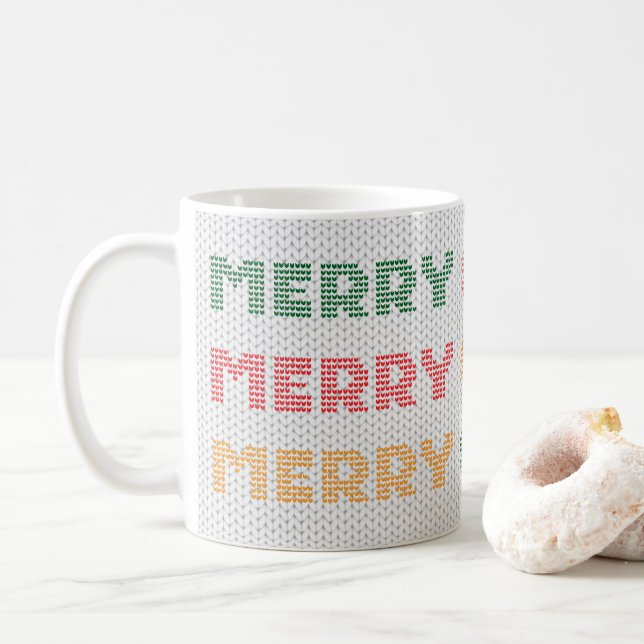 Caneca De Café Suéter de Natal Alegre e Brilhante (Com Donut)