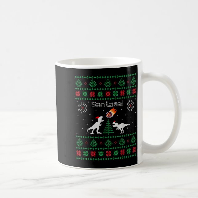 Caneca De Café Suéter de Natal Feio do Dinossauro Santaaa  (Direita)