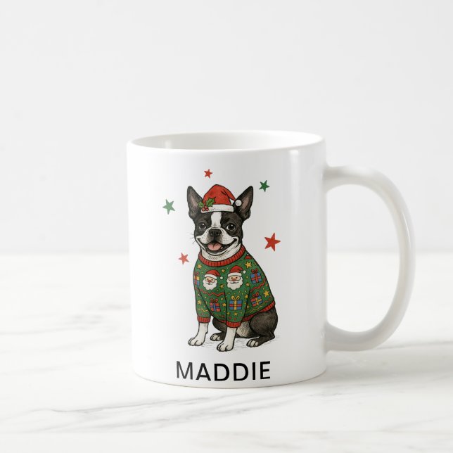 Caneca De Café Suéter de Natal para cachorro Boston Terrier (Direita)