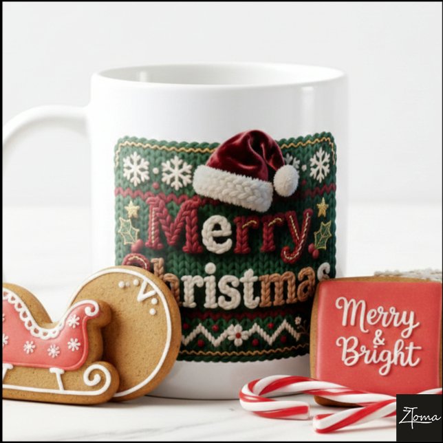 Caneca De Café Suéter de Tricô de Natal Chapéu de Papai Noel Feli (Criador carregado)