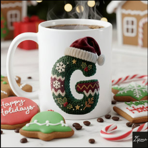 Caneca De Café Suéter de Tricô de Natal com Letra G e Chapéu de P