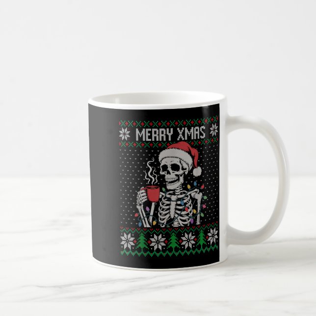 Caneca De Café Suéter Feio de Esqueleto de Natal Alegre, Caveira  (Direita)