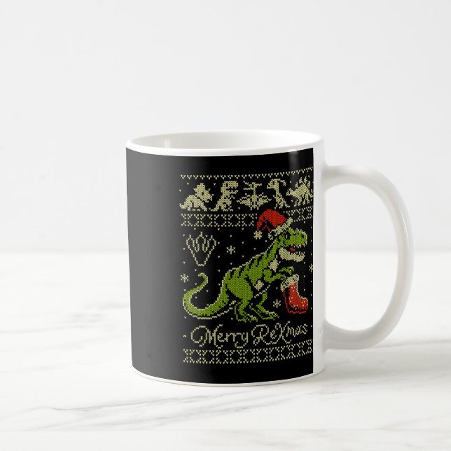Caneca De Café Suéter Feio de Natal de Dinossauro - Natal Diverti (Direita)