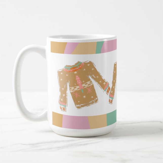 Caneca De Café Suéter Feio Groovy Natal Rosa Terroso (Esquerda)