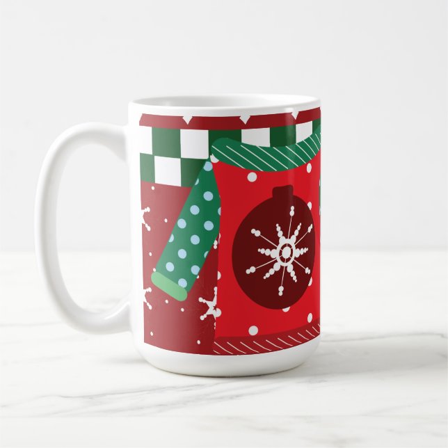 Caneca De Café Suéter Feio-Neve Padrão Verde Vermelho (Esquerda)