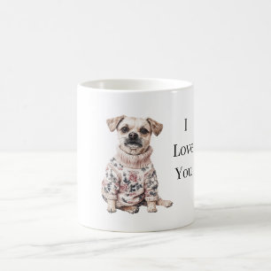 Caneca De Café Suéter Floral Rosa Cachorro Eu Te Amo (amor de cac