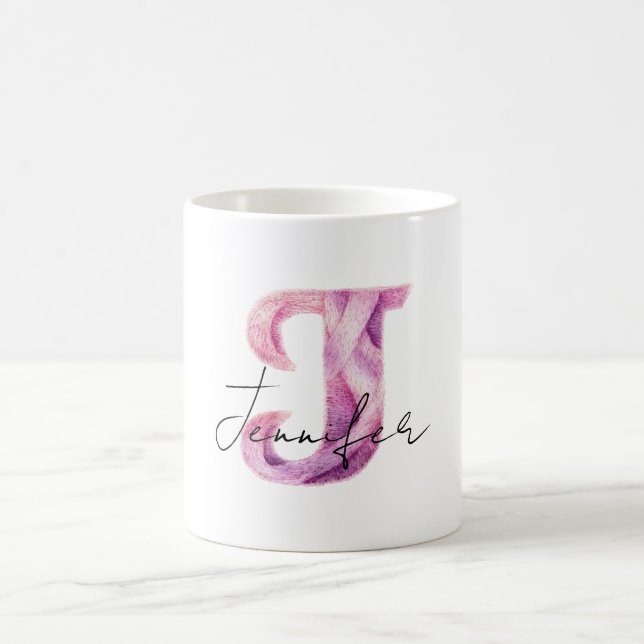 Caneca De Café Suéter Rosa Roxo Letra J Nomes  (Centro)