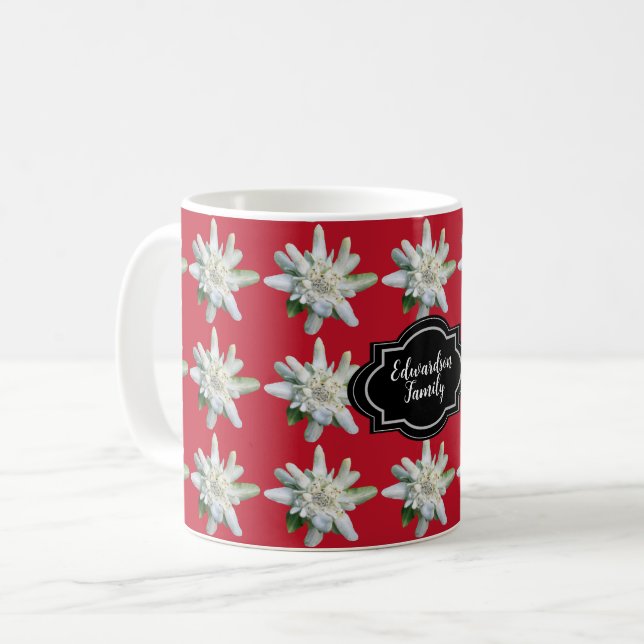 Caneca De Café Suiça alpine Edelweiss nome do monograma (Frente Esquerda)