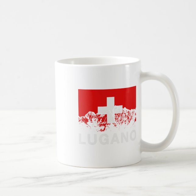 Caneca De Café Suiça de Lugano, Suíça Flag Ski (Direita)