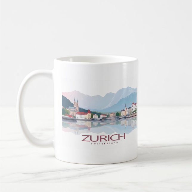 Caneca De Café Suiça Zurich Viagem Lago Zurich Pastel (Esquerda)
