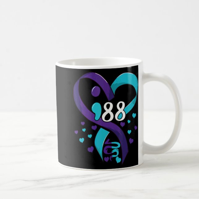 Caneca De Café Suicide Prevention Awareness 988 Heart Teal And Pu (Direita)