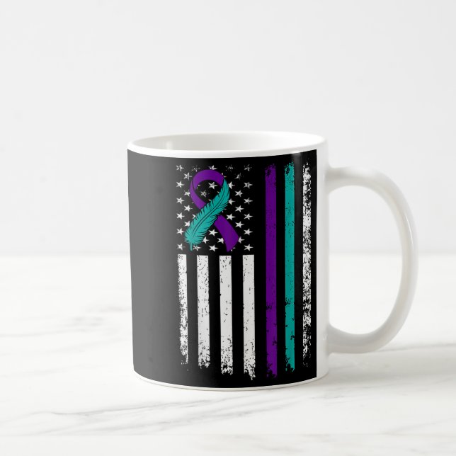 Caneca De Café Suicide Prevention Awareness American Flag Ribbon  (Direita)