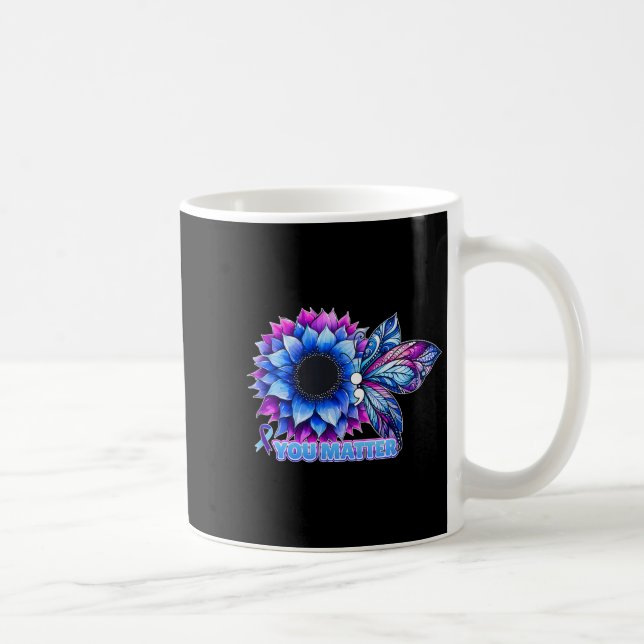Caneca De Café Suicide Prevention Awareness Butterfly Semicolon  (Direita)