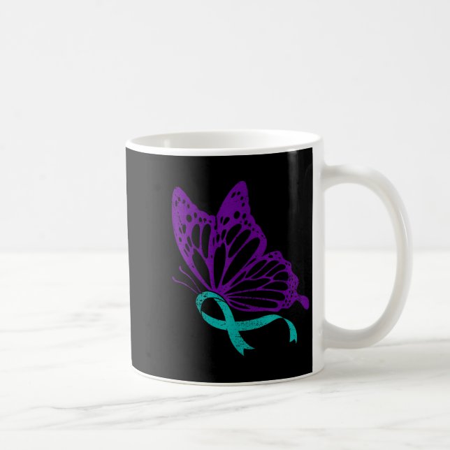 Caneca De Café Suicide Prevention Awareness Teal &amp; Purple Rib (Direita)