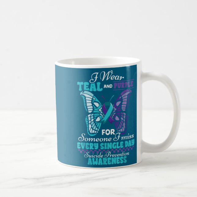 Caneca De Café Suicide Prevention Wear Teal Purple Someone I Miss (Direita)